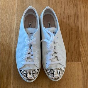 Miu Miu White Leather Sneakers with Crystals